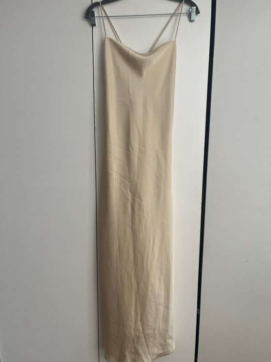 Zara Dresses & Skirts - Zara Cream Satin Slip Dress with Tie Back